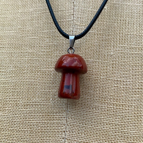 Hand Crafted Jewelry - Handmade Stone/Glass Mushroom Amulet Necklace